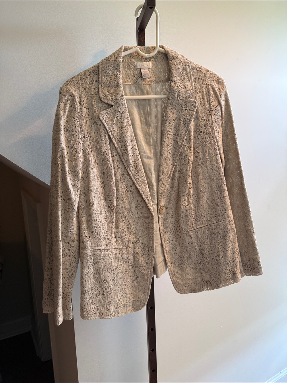 Chico’s Lace-Textured Cream Women's Blazer Jacket